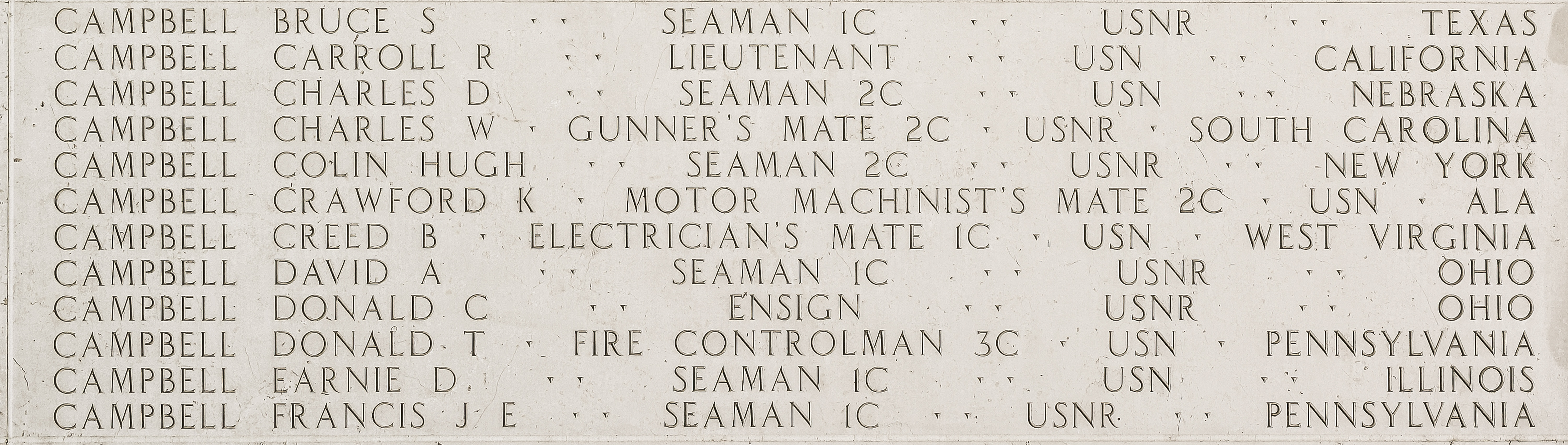 Colin Hugh Campbell, Seaman Second Class